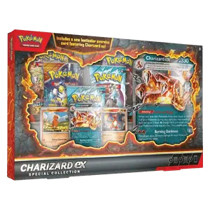 Charizard ex Special Collection box featuring exclusive Charizard cards and booster packs.